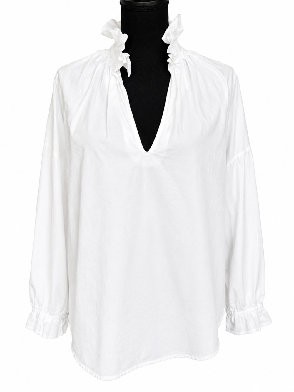 A Shirt Thing White Cotton Ruffle Collar Oversized Blouse M